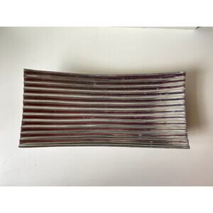 Vintage pewter ribbed platter, tray, candle dish